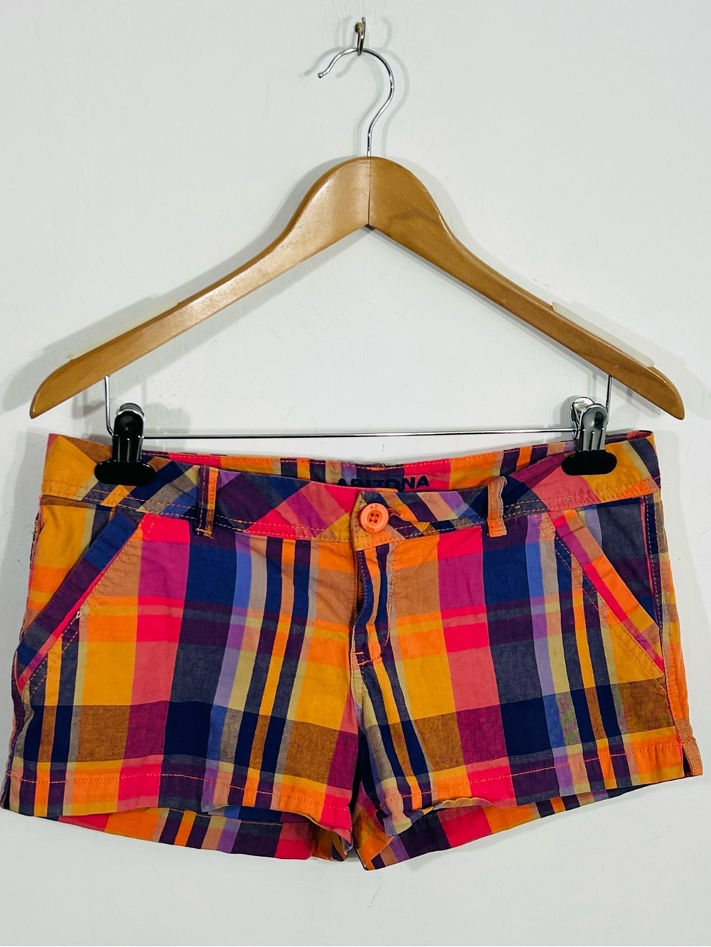 Arizona Jean Company Colorful Plaid 2.5" Inseam Low Rise Mini Short Shorts Sz 9